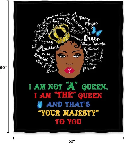 Miniatura 7 de Jekeno Manta con estampado de niña negra afroamericana con texto en inglés "I AM The Queen", regalos para mujeres, niños, niñas, amigas, decoración
