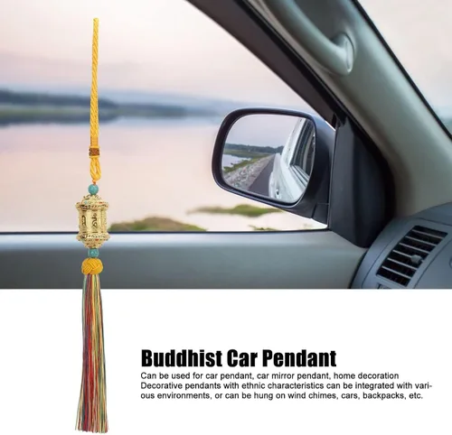Miniatura 9 de Adornos budistas para colgar en el auto, rueda de oración budista, adorno de Feng Shui, decoración para el hogar, coche, colgar en el espejo