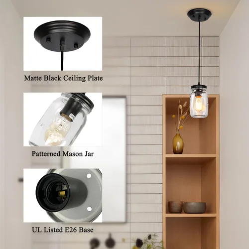 Miniatura 3 de Lámparas de tarro de masón: lámpara colgante de granja - Iluminación de isla de cocina de granja - Iluminación colgante ajustable para cocina sobre