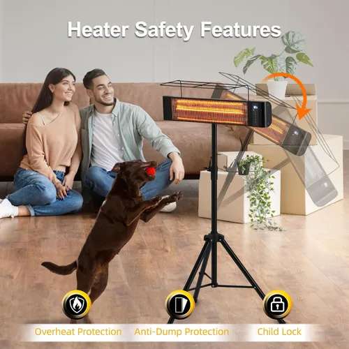 Miniatura 5 de Calentador eléctrico infrarrojo para patio de 1500 W, calentadores portátiles para patio RealSmart calentador de espacio exterior/interior, 3 modos