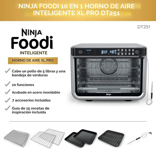 Miniatura 6 de Ninja DT251 Foodi 10 en 1 Smart XL - Horno de freír de aire, hornear, asar, tostar, asar, tostadora digital, termómetro, convección envolvente