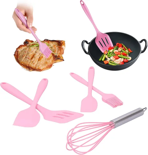 Miniatura 5 de Juego de utensilios de cocina de silicona, juego de espátulas de silicona antiadherentes resistentes al calor, incluye batidor de huevos, pala