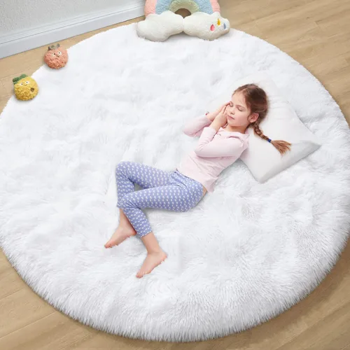 Miniatura 153 de EVOIONOS - Alfombra redonda gris para dormitorio, 5x5 pies; alfombras circulares suaves y esponjosas para sala de estar, alfombras de felpa peludas