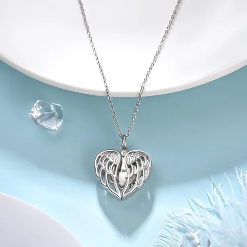 Miniatura 3 de Collar de plata de ley 925 con alas de ángel conmemorativas para cenizas, joyería de cremación