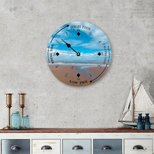 Miniatura 4 de Reloj de marea de madera, arena y nube, costa este, océano, reloj de marea de madera, marea alta y baja, para colgar en la pared, reloj