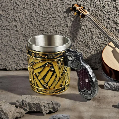 Miniatura 5 de Novedad pistola mango con balas Casings tazas de café tazas pistola taza pistola 11oz gran regalo cerveza taza acero