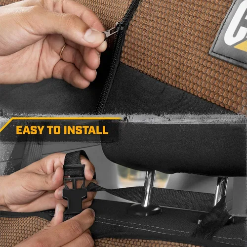 Miniatura 7 de Cat MeshFlex Funda de asiento trasero beige y negro para automóvil, diseño de lona duradera y malla, protector de banco dividido 60/40