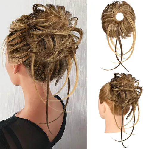 Miniatura 13 de HOOJIH Pieza de cabello estilo moño desordenado - Extensiones de cabello superlargas estilo moño rizado, envoltura de cabello ondulado, accesorio