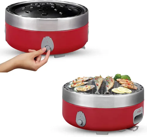 Miniatura 10 de Parrilla portátil de carbón para exteriores para acampar con bolsa de viaje - Pequeña parrilla de mesa con opción de bandeja con humo y sin humo