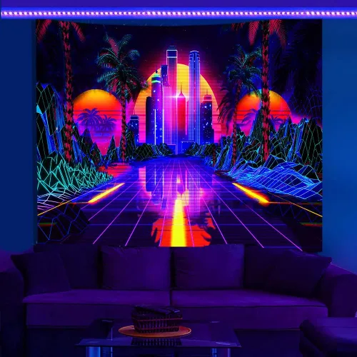 Miniatura 7 de TPMDFC Tapiz punk urbano con luz negra, reactivo a los rayos UV, decoración futurista japonesa de ciudad futurista, tamaño pequeño, 40 pulgadas, 30