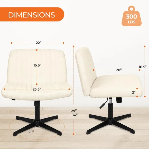 Miniatura 2 de NEO Chair Silla Criss Cross sin ruedas, sin brazos, con patas cruzadas, escritorio de oficina, silla ancha y cómoda de tocador para maquillaje, Beige