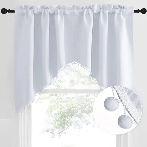 Miniatura 41 de NICETOWN Home Fashion - Cortinas de cocina con bolsillo para poste, cenefa festoneada a medida, cenefa festoneada sólida para ventana de Marrón