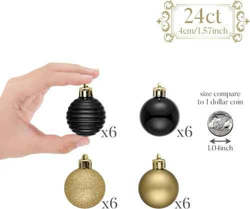 Miniatura 3 de Valery Madelyn - Juego de adornos pequeños de 1.57 pulgadas para árbol de Navidad, adornos de bolas colgantes inastillables para decoración de dorado