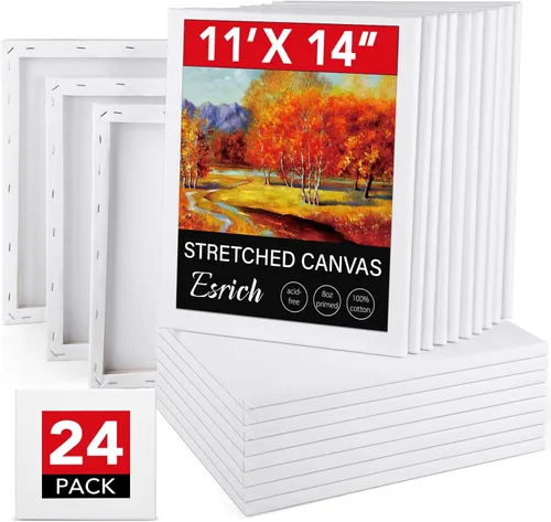 ESRICH Lienzos 11x14 para pintar, paquete de 24 lienzos blancos en blanco para pintar – lienzos de algodón para pintura al óleo, acrílico y acuarela.
