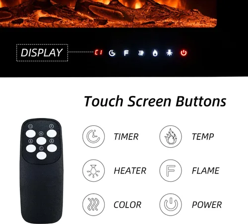 Miniatura 5 de EROMMY Chimenea eléctrica de 60 pulgadas, chimenea empotrada y montada en la pared con temporizador, de pie, control remoto, pantalla táctil