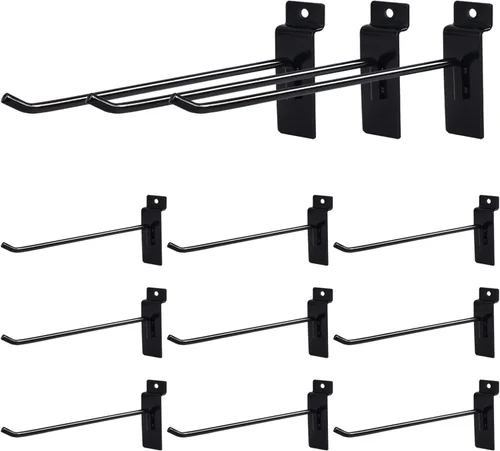12 ganchos Slatwall de 6 pulgadas, accesorios para paneles de exhibición, ganchos de metal para colgar en la pared, para almacenamiento en garaje,