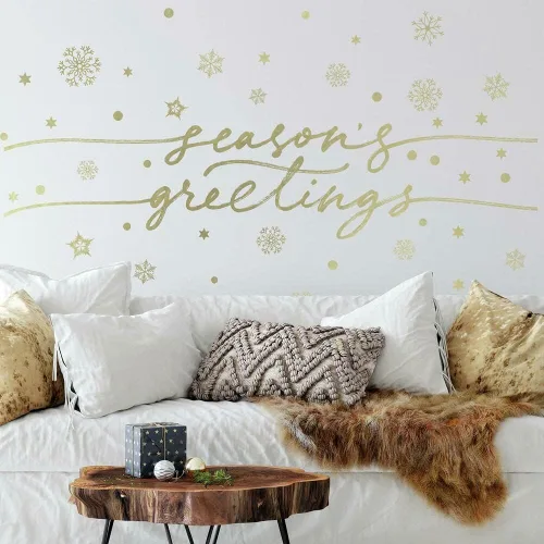 RoomMates RMK4837GM Season's Greetings - Calcomanías de pared metálicas doradas