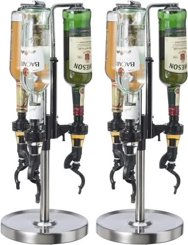Miniatura 8 de OGGI Dispensador giratorio profesional de licor de 3 botellas, acero inoxidable
