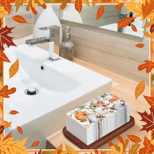 Miniatura 7 de Sinmoe 200 servilletas de papel de calabaza de Acción de Gracias, toallas de mano desechables para baño, toalla de papel decorativo para invitados
