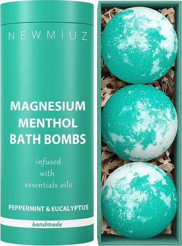 Bomba de baño de magnesio mentol efervescente eucalipto, menta, sal de Epsom, refrescante spa de burbujas con aceite esencial infundido después del