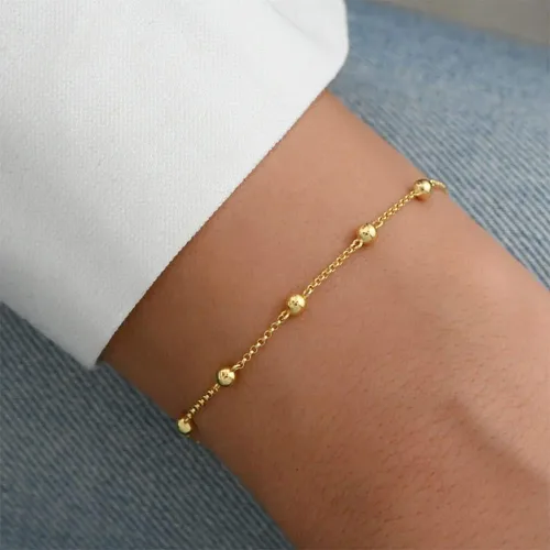 Miniatura 5 de VENOCO Pulseras de oro para mujer, delicadas pulseras de cuentas de oro de 14 quilates, conjuntos de pulseras de espiga ajustables en capas