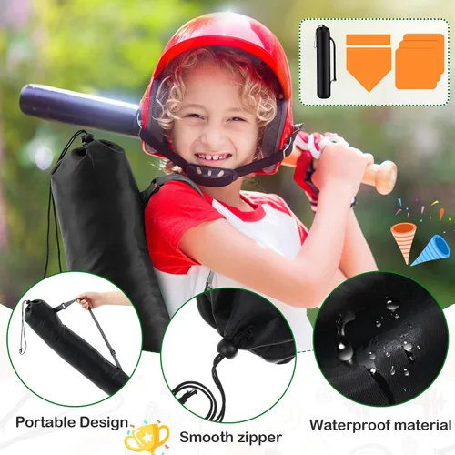 Miniatura 4 de Hiboom Juego de 5 bases de béisbol y sóftbol con bolsa de transporte portátil, 3 bases abatibles, 1 placa de inicio, 1 goma de lanzamiento
