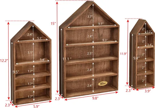 Miniatura 2 de Ikee Design Juego de 3 piezas montadas en la pared en forma de casa de madera con forma de cubículo de sombra con puerta, vitrina de almacenamiento