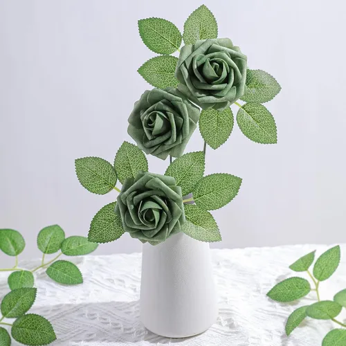 Miniatura 6 de AmyHomie Flores artificiales rosas rojas, 25 rosas falsas de aspecto real con tallo para ramos de boda, centros de mesa, arreglos de fiesta, baby