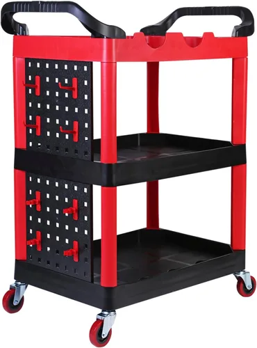 Miniatura 8 de MaxWorks 80774 Carrito de plástico utilitario de 3 estantes con ruedas, capacidad máxima de 225 libras, color negro