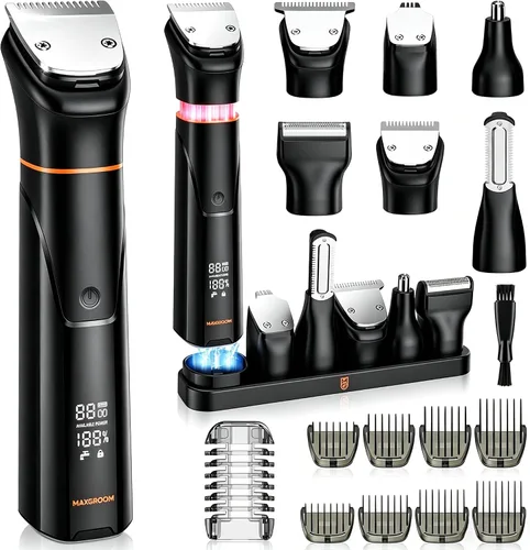 MAXGROOM - Cortadora de barba 6 en 1 para hombres, afeitadora eléctrica inalámbrica impermeable, kit de aseo para bigote, cabello, cara, nariz y