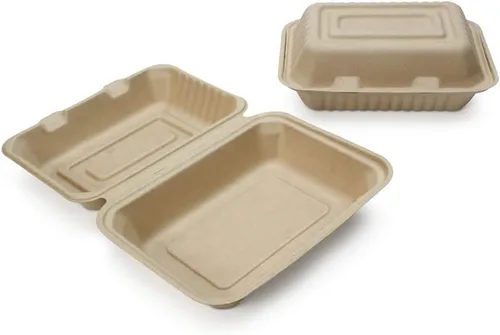 Recipientes desechables 100% compostables con tapas [9 x 6 pulgadas paquete de 50 unidades] Recipientes ecológicos para llevar, resistentes,