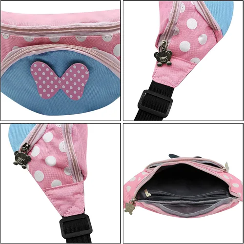 Miniatura 3 de Riñonera para niños, con lindo diseño de lunares y lazo, mini bolsa cruzada para niñas y niños pequeños para viajes deportivos, Rosado, Casual