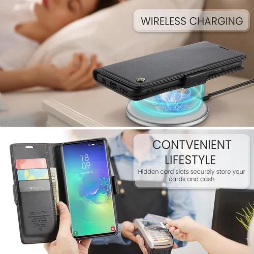 Miniatura 4 de Funda tipo cartera para Samsung Galaxy S10+ Plus, con función atril magnético, de piel, con ranuras para tarjetas de crédito y tarjetas de crédito