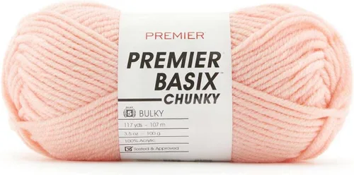 Premier Yarns Basix - Hilo grueso, perfecto para manualidades rápidas, peso voluminoso, hilo acrílico, albaricoque, 3.5 onzas, 117 yardas