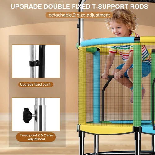 Miniatura 2 de Trampolín de 55 pulgadas para niños, de hasta 440 libras con fondo redondo antivuelco, trampolín para interiores y exteriores con recinto