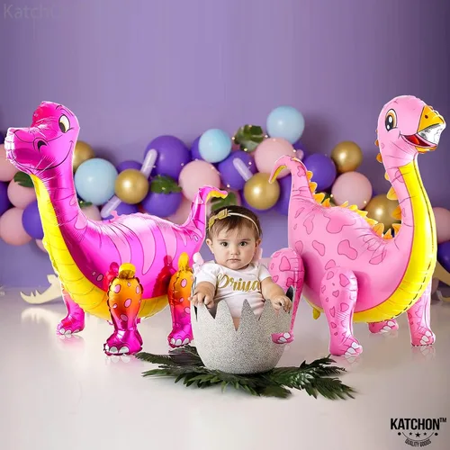 Miniatura 8 de KatchOn, Combo de globos grandes de dinosaurio rosa, 35 pulgadas, paquete de 3, globos de dinosaurio rosa 3D para fiesta de cumpleaños, globos