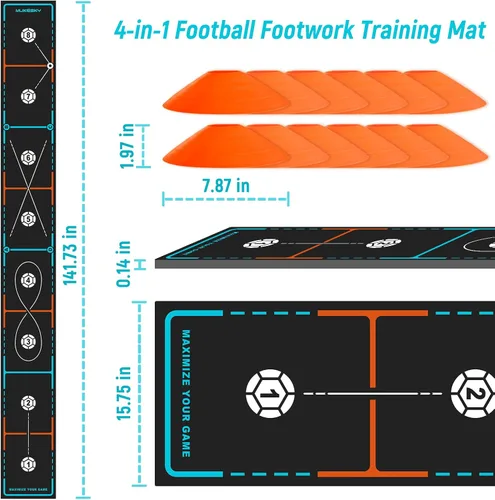 Miniatura 2 de Alfombrilla de entrenamiento de fútbol con escalera y conos integrados Entrenador de agilidad de juego de pies 4 en 1 para práctica