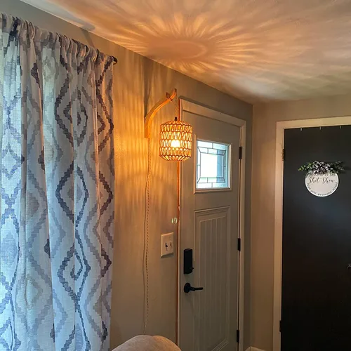 Miniatura 3 de Frideko Apliques de pared enchufables, juego de dos lámparas tejidas a mano con cable de ratán, luces de granja, aplique montado en la pared, Marrón