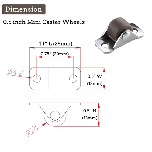 Miniatura 6 de WANLIAN Mini ruedas fijas de 0.5 pulgadas, juego de 8 ruedas pequeñas de goma de perfil bajo, pequeñas ruedas autoadhesivas para muebles, cajones