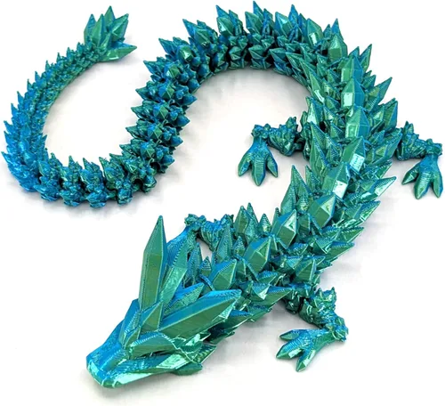 Miniatura 11 de Dragón de cristal articulado mediano de 12 pulgadas, figura de dragón de plástico impresa en 3D multicolor, colores nacarados del arco iris