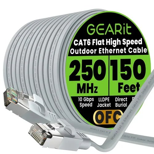 Miniatura 31 de GEARit Cable Ethernet plano Cat 6 para exteriores (15 pies, negro) Chaqueta LLDPE clasificada para entierro directo – Cat6 blindado FTP 10Gbps