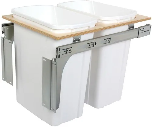 Knape & Vogt Bote de basura extraíble doble de 35 cuartos de galón, basura de cocina en gabinete, acero D, 18 pulgadas de alto x 15 pulgadas de