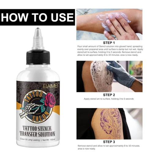 Miniatura 6 de 2 plantillas de tatuaje, solución de gel de 5.1 fl oz, plantilla profesional de transferencia de gel para tatuaje, imprimación, gel crema