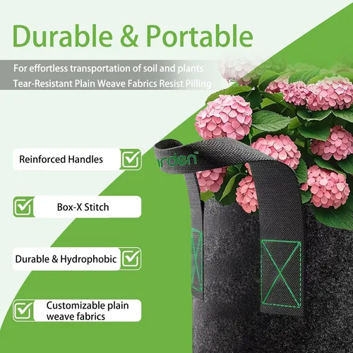 Miniatura 5 de iGarden Bolsas de cultivo altas, macetas de cultivo de 15 galones, paquete de 5 con asas, bolsa de tela no tejida gruesa de 11.29 oz para verduras