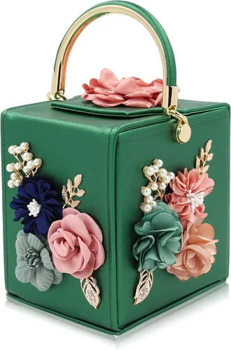 Miniatura 12 de Milisente Bolso de mano de noche para mujer, caja cuadrada floral, bolsos de noche, bolsos cruzados de hombro, bolso de mano de flores para boda