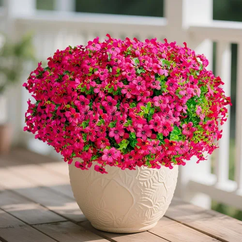 Miniatura 9 de Paquete de 22 flores artificiales para exteriores, flores sintéticas resistentes a los rayos UV con plantas de plástico, flores de seda sintética