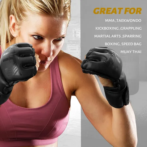 Miniatura 5 de Guantes MMA para hombres y mujeres, guantes de boxeo para saco de boxeo, sparring, entrenamiento, muay thai, artes marciales, guantes de medio