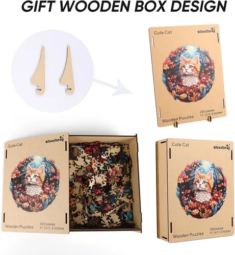 Miniatura 4 de Qiuenisray Rompecabezas de madera, lindo rompecabezas de gato de 500 piezas con forma única, rompecabezas avanzado de madera para juegos familiares