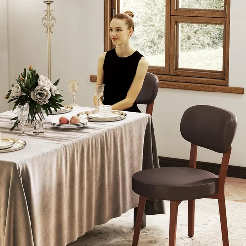 Miniatura 3 de Furniliving Juego de 4 sillas de comedor de madera de roble, sillas de cocina tapizadas de cuero moderno de mediados de siglo con madera maciza