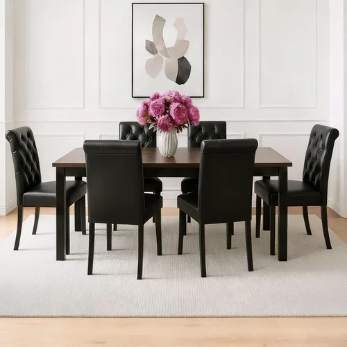 Miniatura 14 de Juego de 2 sillas de comedor de terciopelo tapizadas, modernas sillas decorativas copetudas, sillas laterales Parsons de madera para el hogar, negro